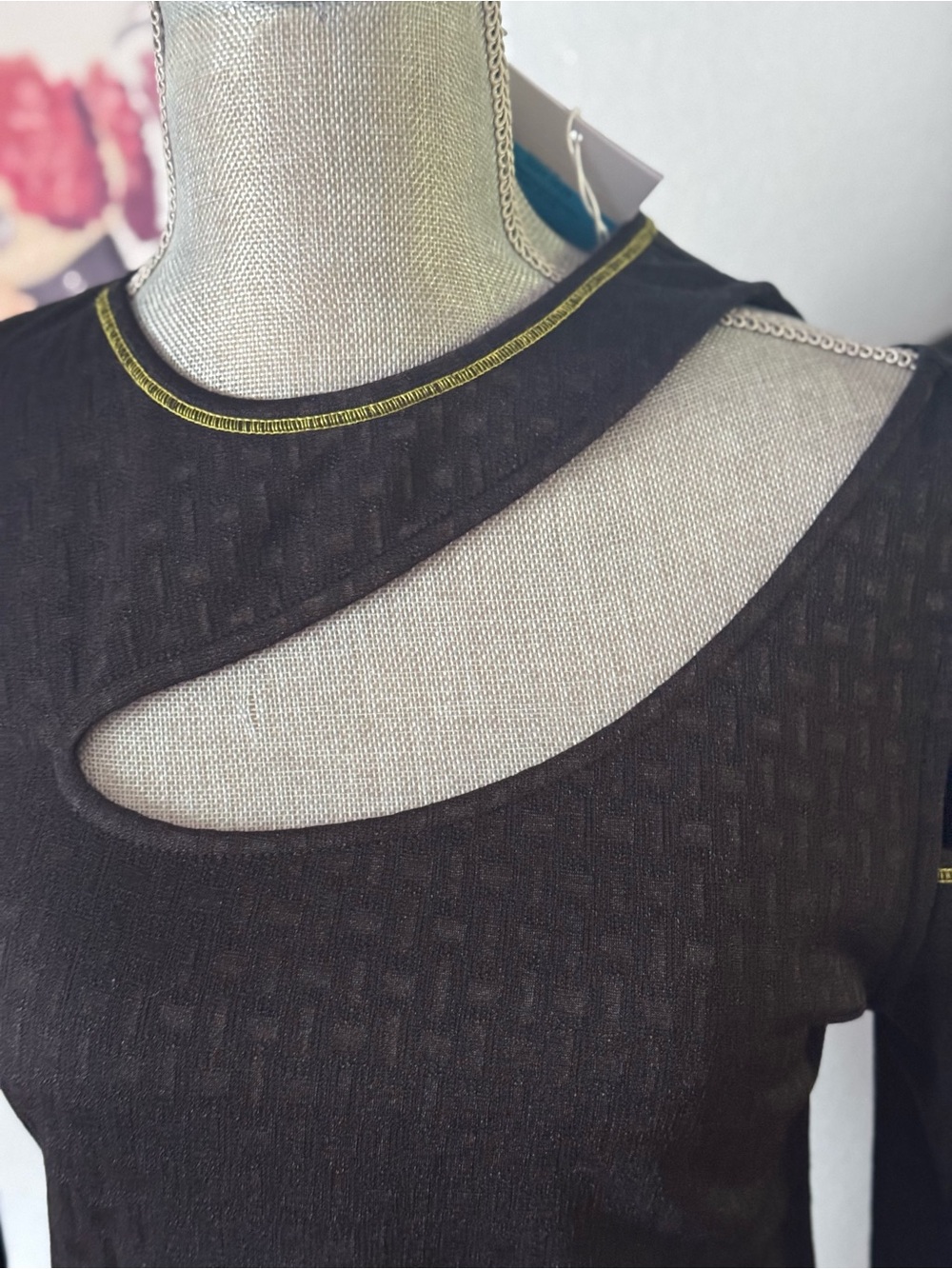 Ganni jersey blouse cutout cold shoulder long sleeve black top M/38 NWT - Picture 3 of 16